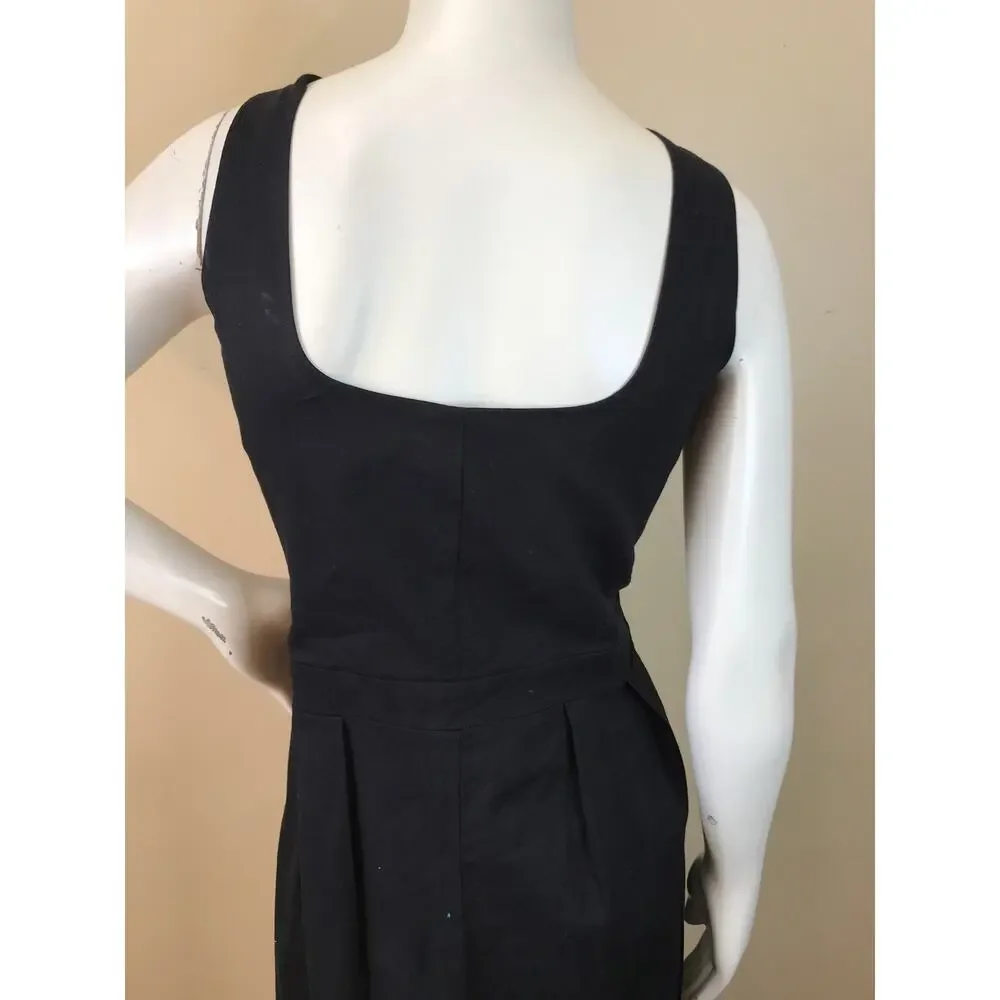 Banana Republic Linen Blend Crop Jumpsuit 14 Black Sleeveless Square Neck